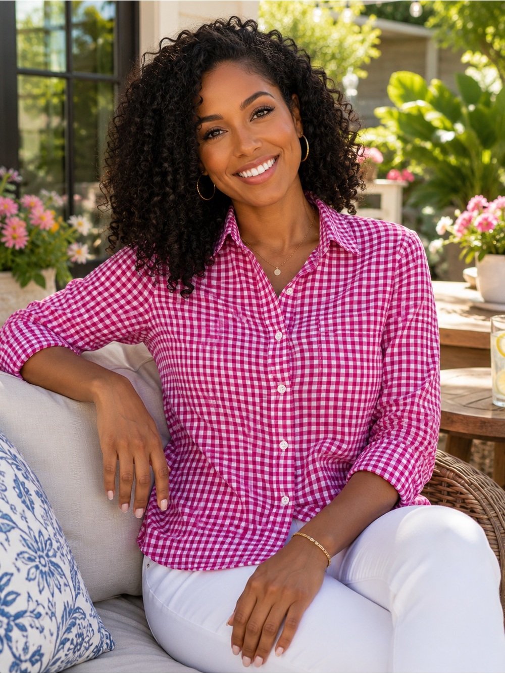 Talbots Pink Gingham Long Sleeve